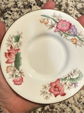 Wedgwood Floral Porcelain Saucer in Pink, Green and Gold